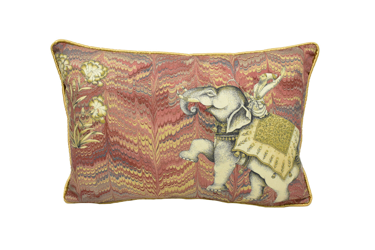 Zoffany - Jaipur - Red - Mogul Inspired Indian Tiger & Elephant Cushion Cover - Handmade Throw Pillow Designer Home Decor