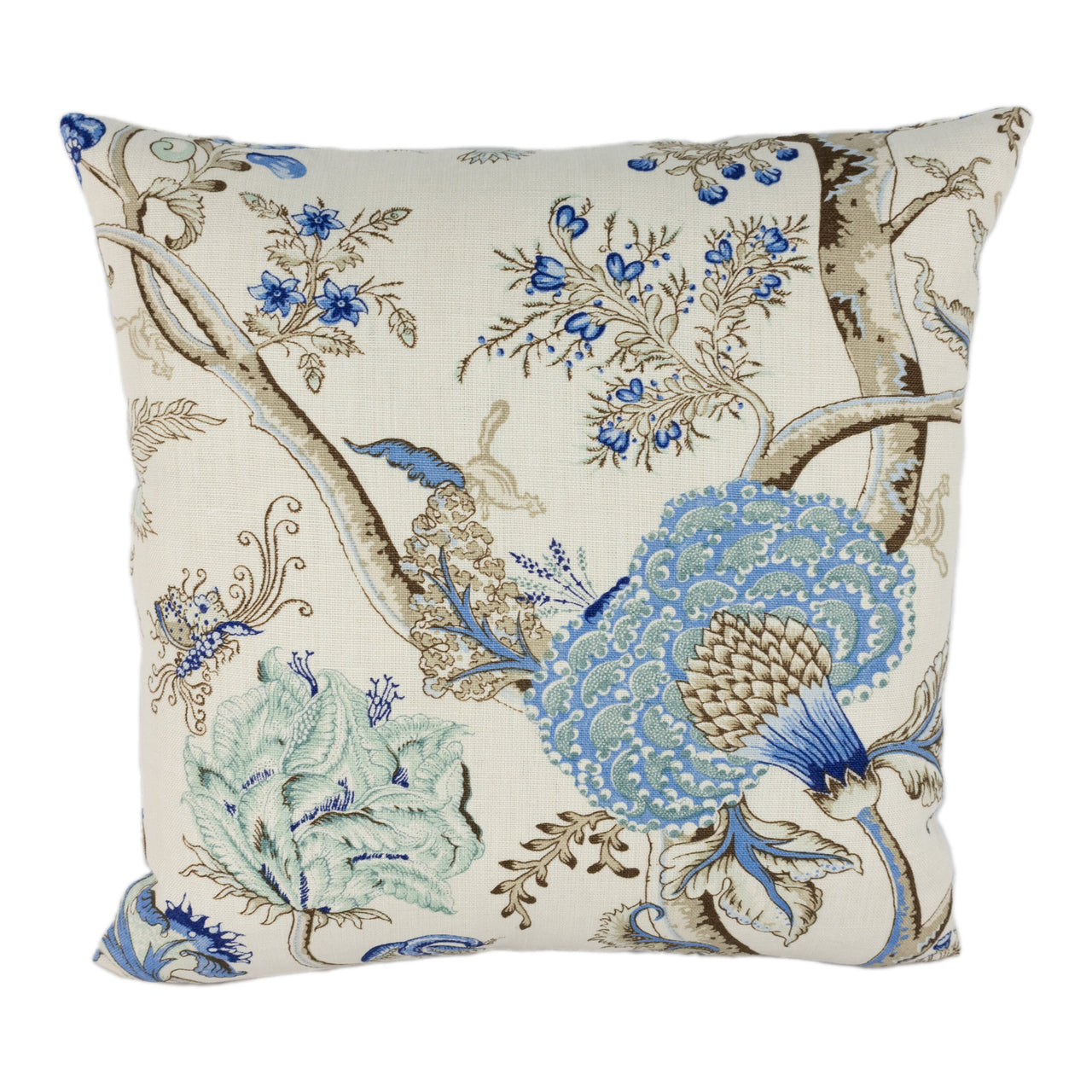 Scalamandre - Pondicherry Linen - Delft - Stunning Indian Tree of Life Floral Designer Cushion Cover Handmade Throw Pillow Luxury Home Decor