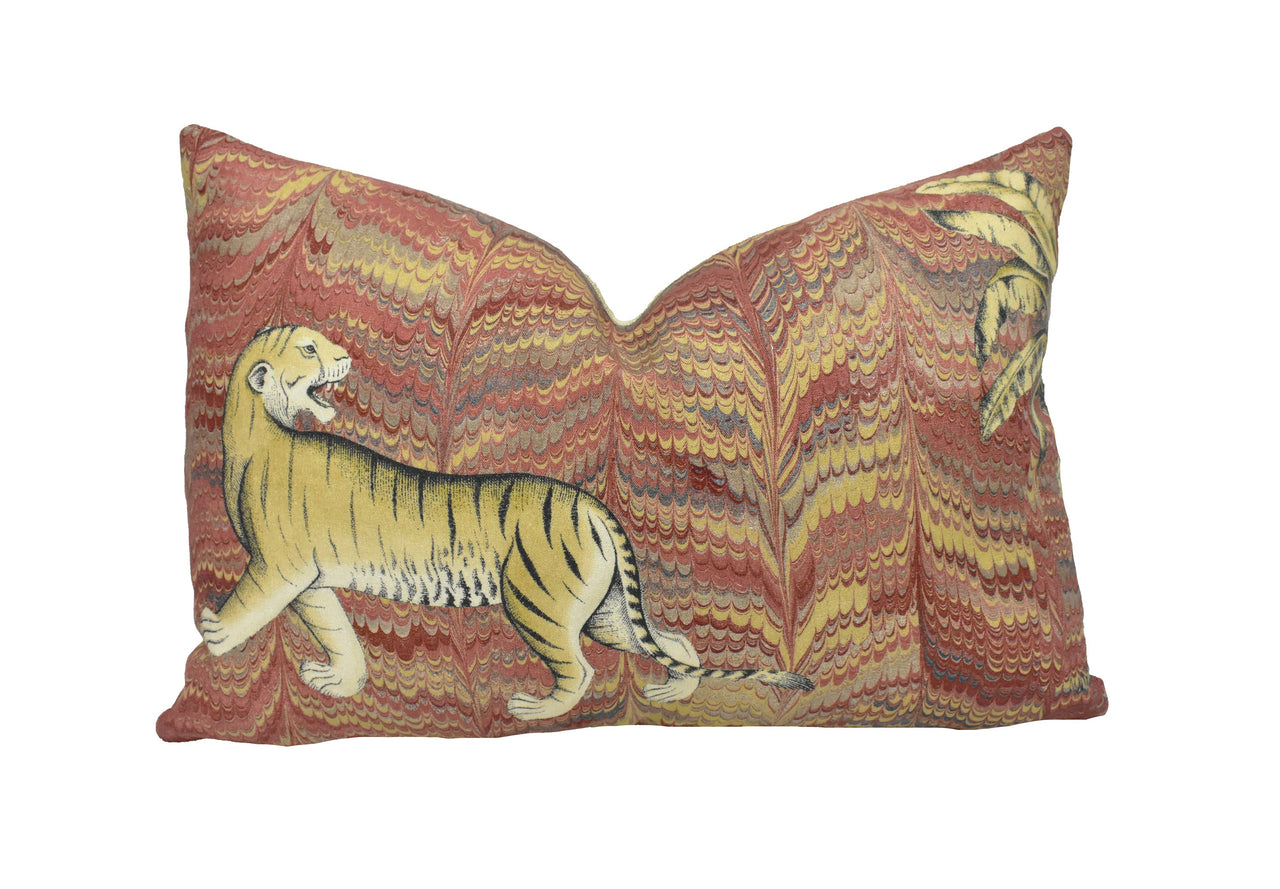 Zoffany - Jaipur - Red - Mogul Inspired Indian Tiger & Elephant Cushion Cover - Handmade Throw Pillow Designer Home Decor