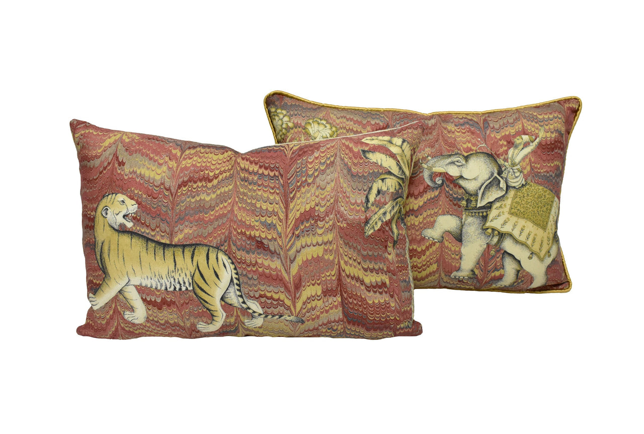 Zoffany - Jaipur - Red - Mogul Inspired Indian Tiger & Elephant Cushion Cover - Handmade Throw Pillow Designer Home Decor