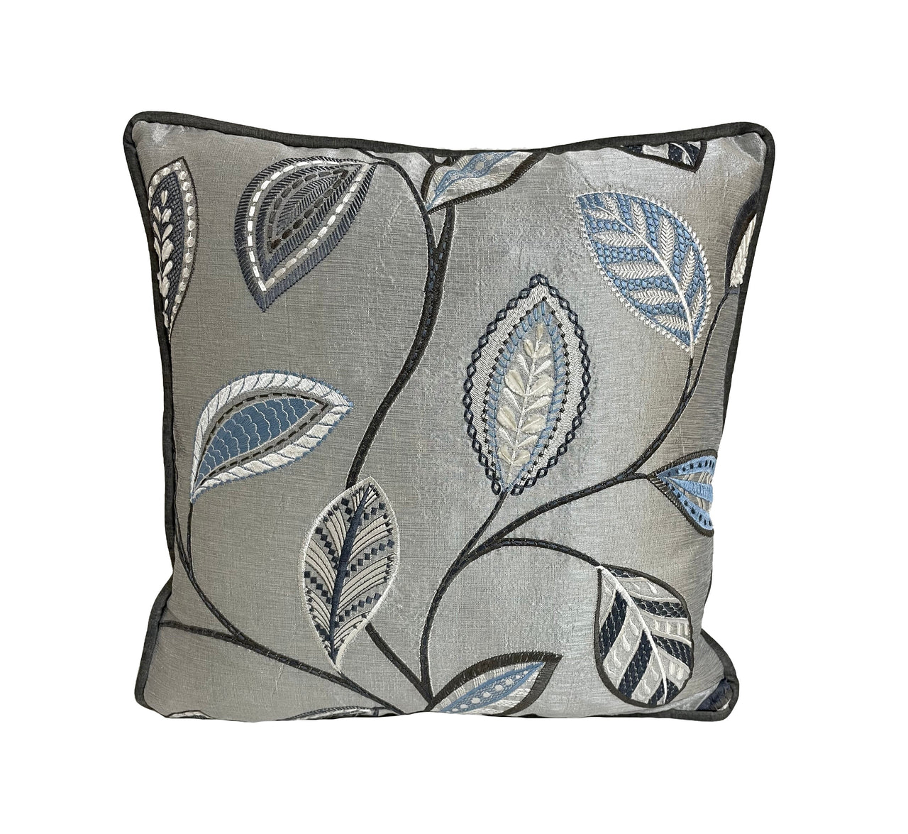 Jane Churchill - Anza - Blue - Glamorous Metallic Embroidered Designer Cushion Cover - Handmade Throw Pillow Luxury Home Decor