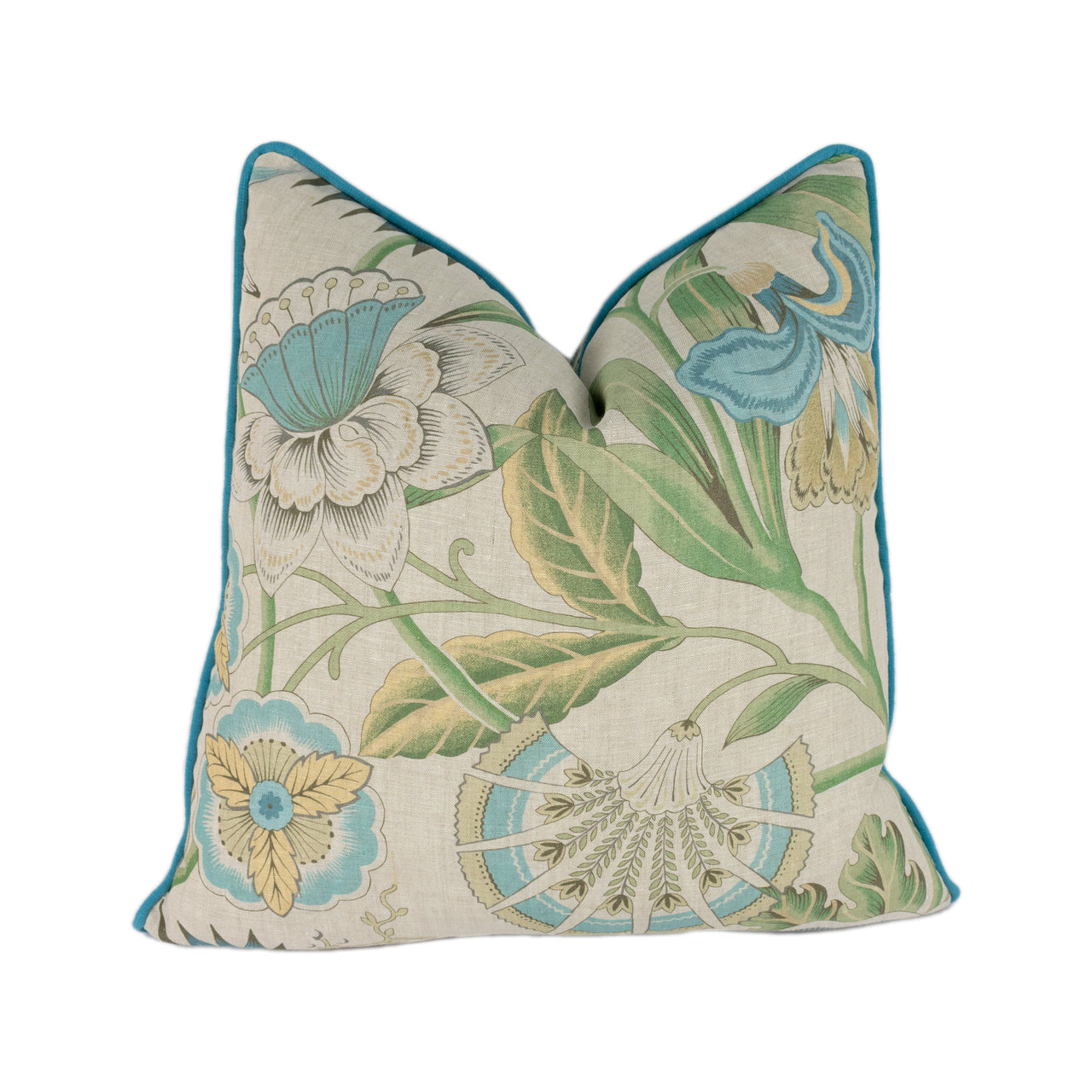 Anna French x Thibaut - Cleo - Sky Blue & Green on Flax - Savoy Collection - Anna French - Stunning Cushion Cover Pillow Throw Designer Home Decor