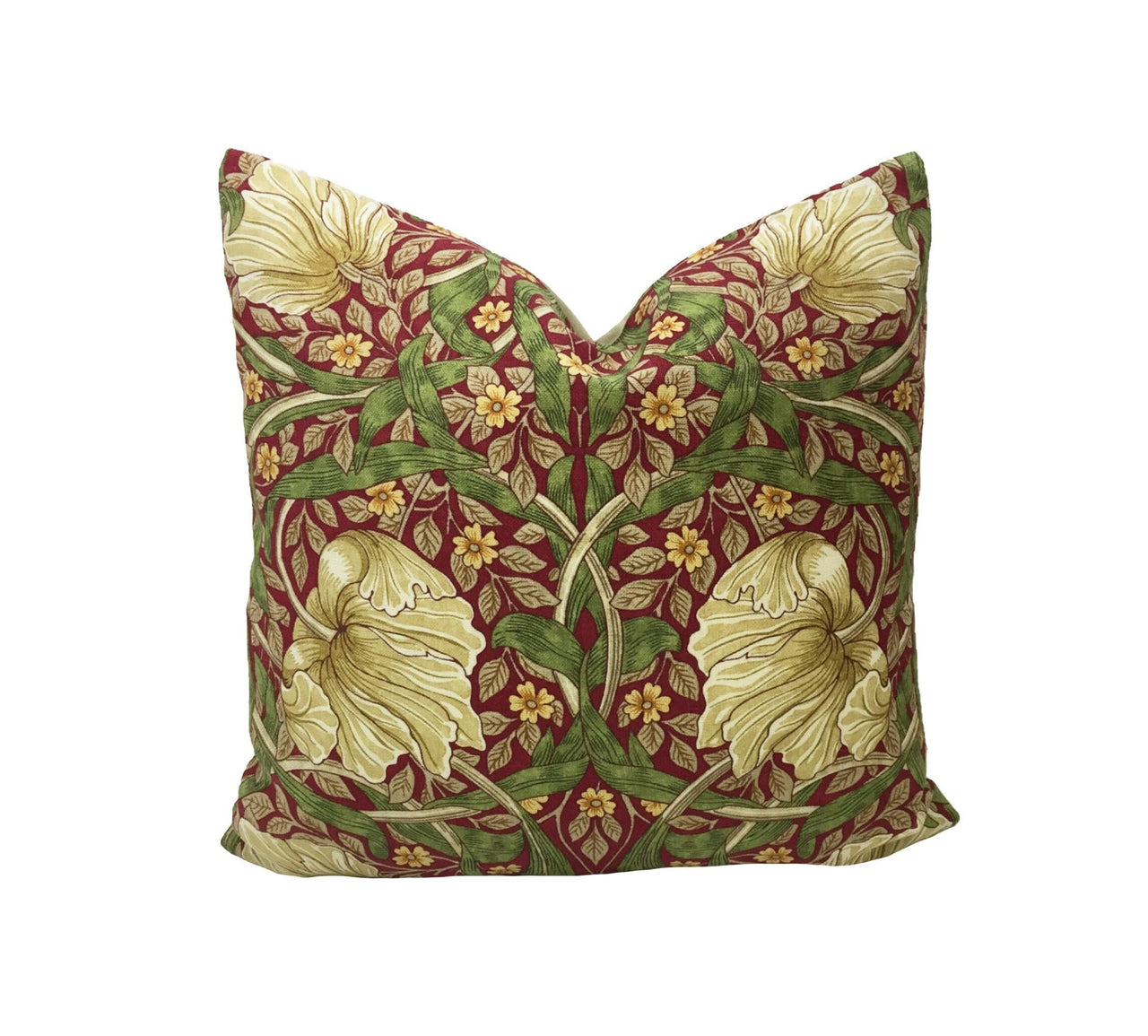 William Morris - Pimpernel Linen - Red / Thyme Cushion Cover Throw Pillow Designer Home Decor