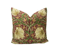 Thumbnail for William Morris - Pimpernel Linen - Red / Thyme Cushion Cover Throw Pillow Designer Home Decor