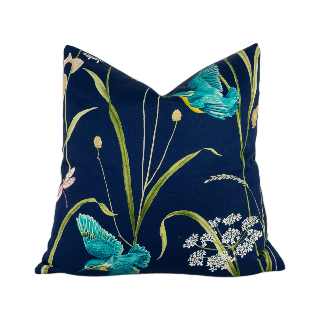 Sanderson - Kingfisher & Iris - Navy / Teal - Sateen Stunning National Trust Cushion Cover Throw Pillow Designer Home Decor