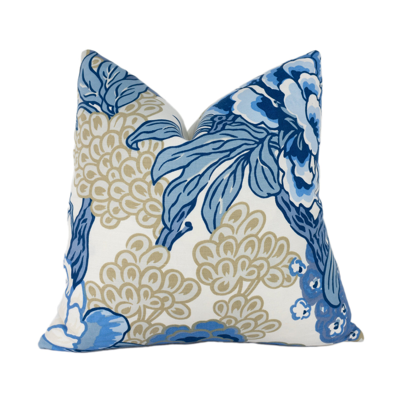 Thibaut - Honshu - Blue / Beige - Large Scale Floral Japanese Garden Designer Cushion Cover - Luxury Throw Pillow - Handmade Home Decor