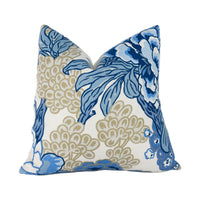 Thumbnail for Thibaut - Honshu - Blue / Beige - Large Scale Floral Japanese Garden Designer Cushion Cover - Luxury Throw Pillow - Handmade Home Decor