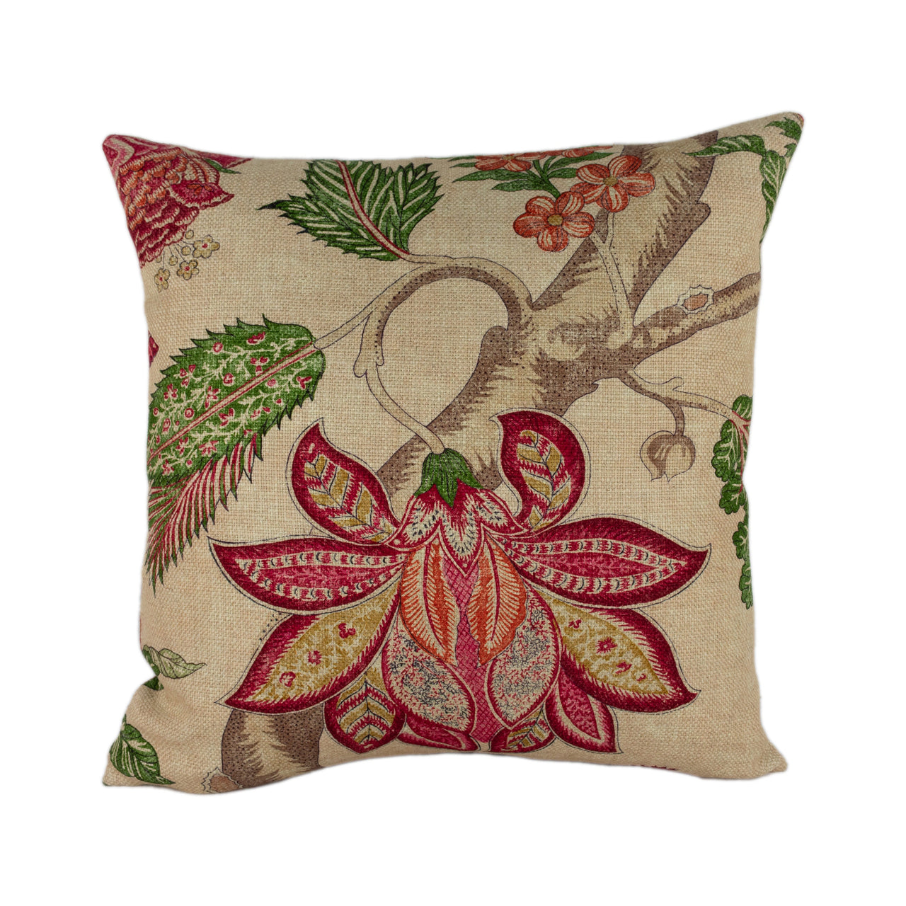 Zoffany - Kalamkari - Red / Green - Romantically Flamboyant Floral Cushion Cover - Handmade Throw Pillow Designer Home Decor