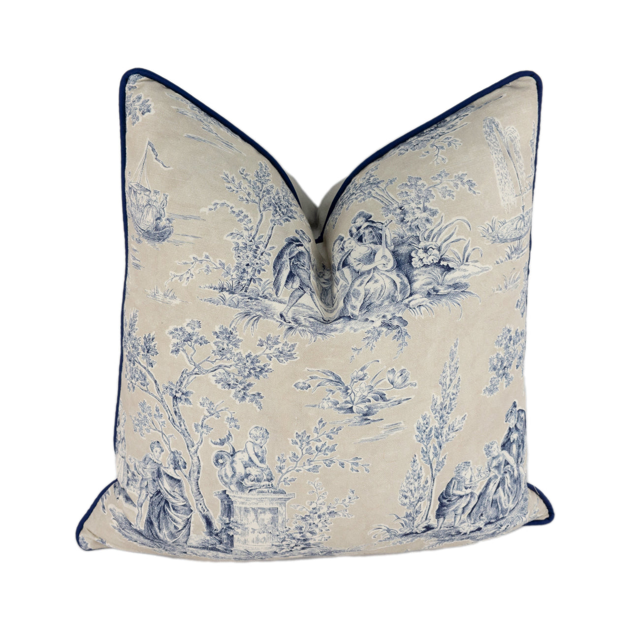 Sanderson - Josette - Indigo / Taupe - Stunning Designer Cushion Cover Home Decor Throw Pillow Contrast Piped