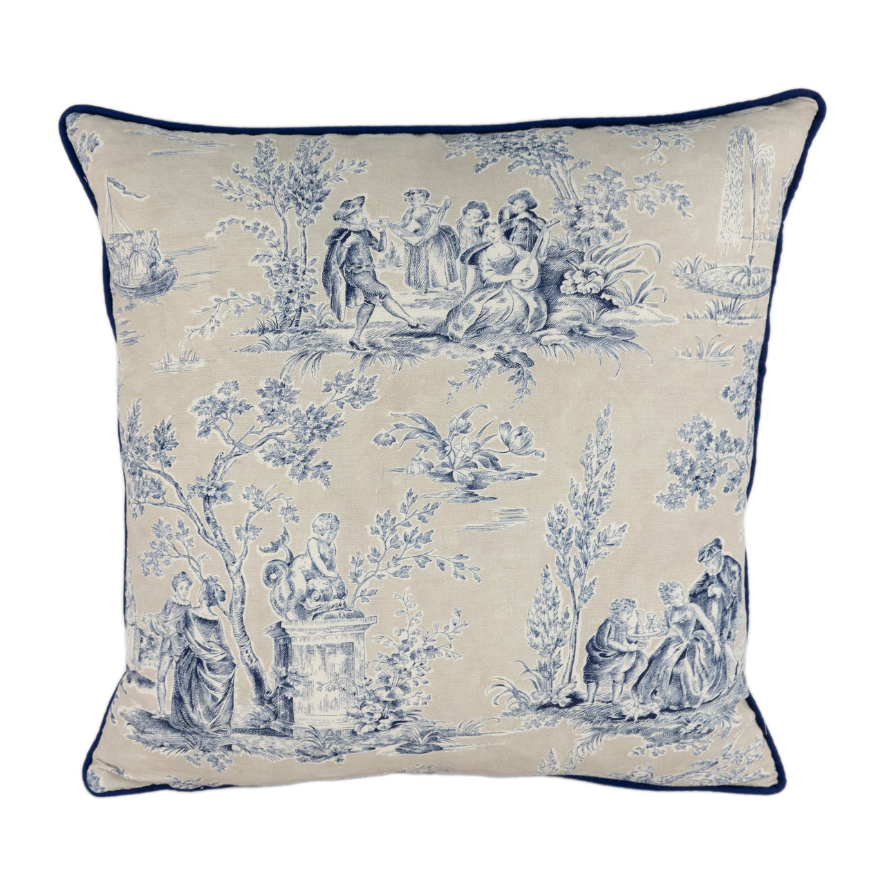 Sanderson - Josette - Indigo / Taupe - Stunning Designer Cushion Cover Home Decor Throw Pillow Contrast Piped