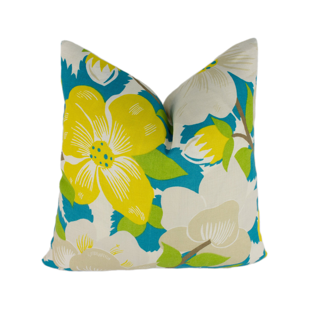 Schumacher & Paul Poiret - Magnolias - Citron / Peacock - Lush 1930's Floral Designer Cushion Cover - Handmade Throw Pillow Home Decor