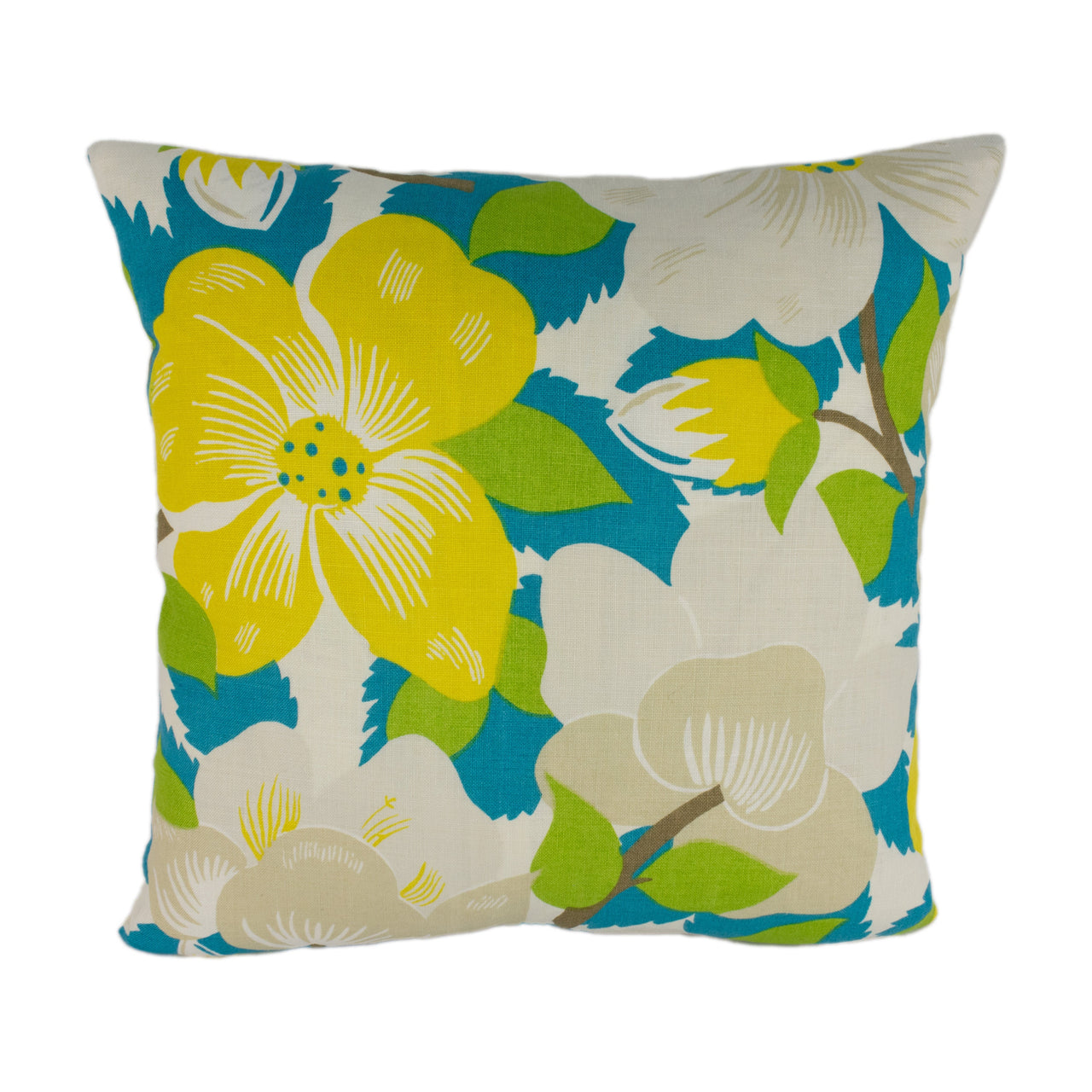 Schumacher & Paul Poiret - Magnolias - Citron / Peacock - Lush 1930's Floral Designer Cushion Cover - Handmade Throw Pillow Home Decor