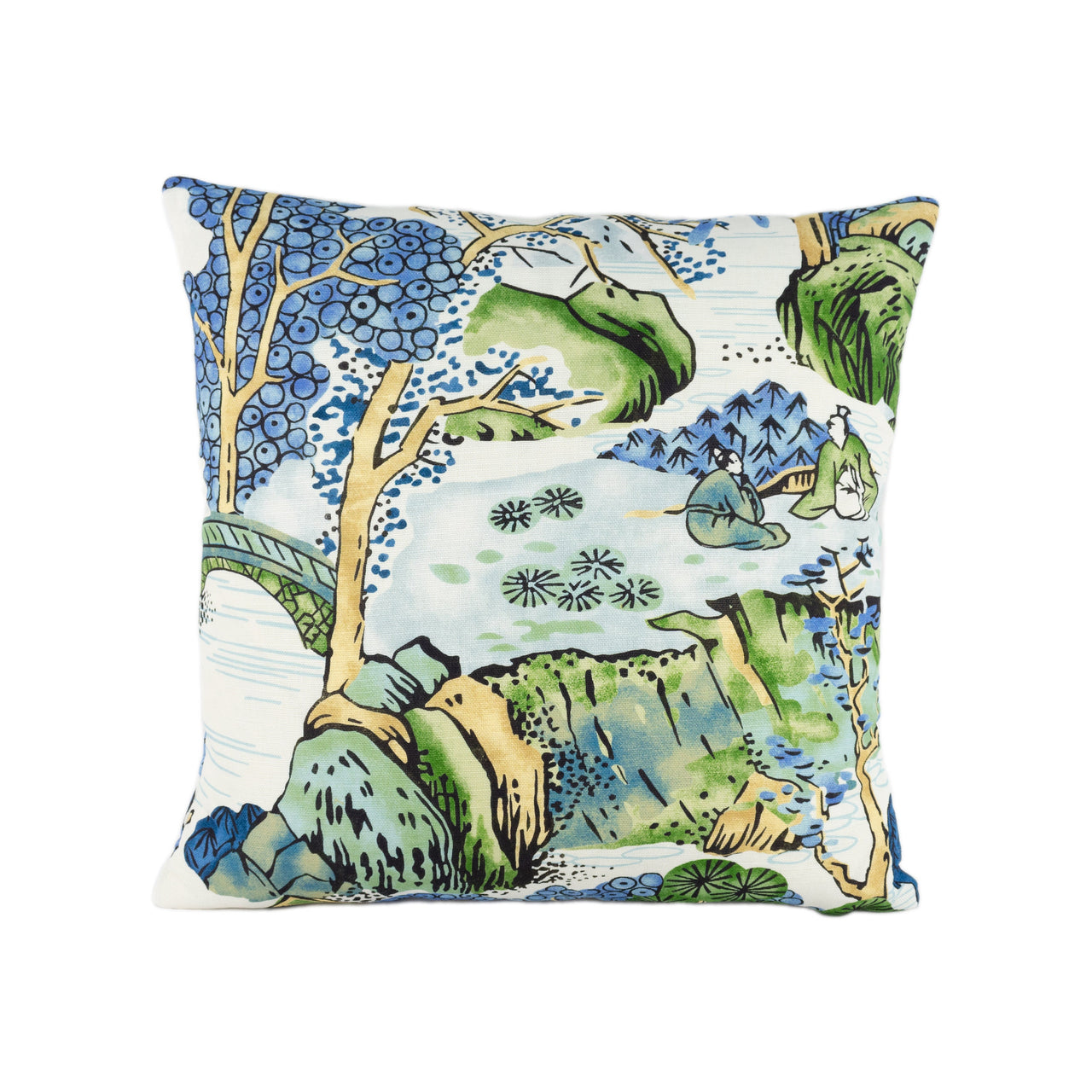 Thibaut - Asian Scenic - Blue and Green - Stunning Designer Cushion Cover Home Décor Throw Pillow