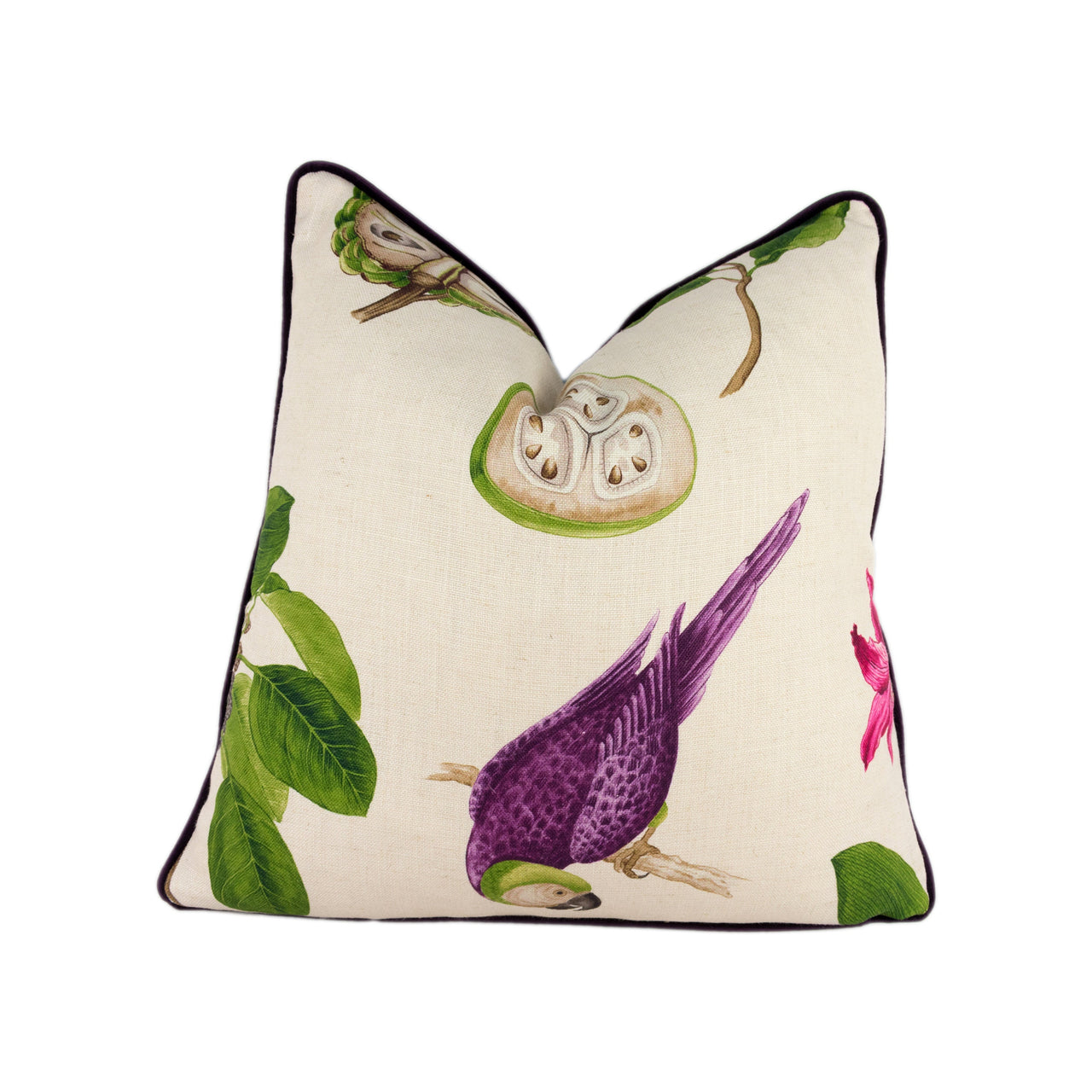 Sanderson - Capuchins - Boysenberry - Cushion Cover Contrast Piped Throw Pillow Designer Home Decor