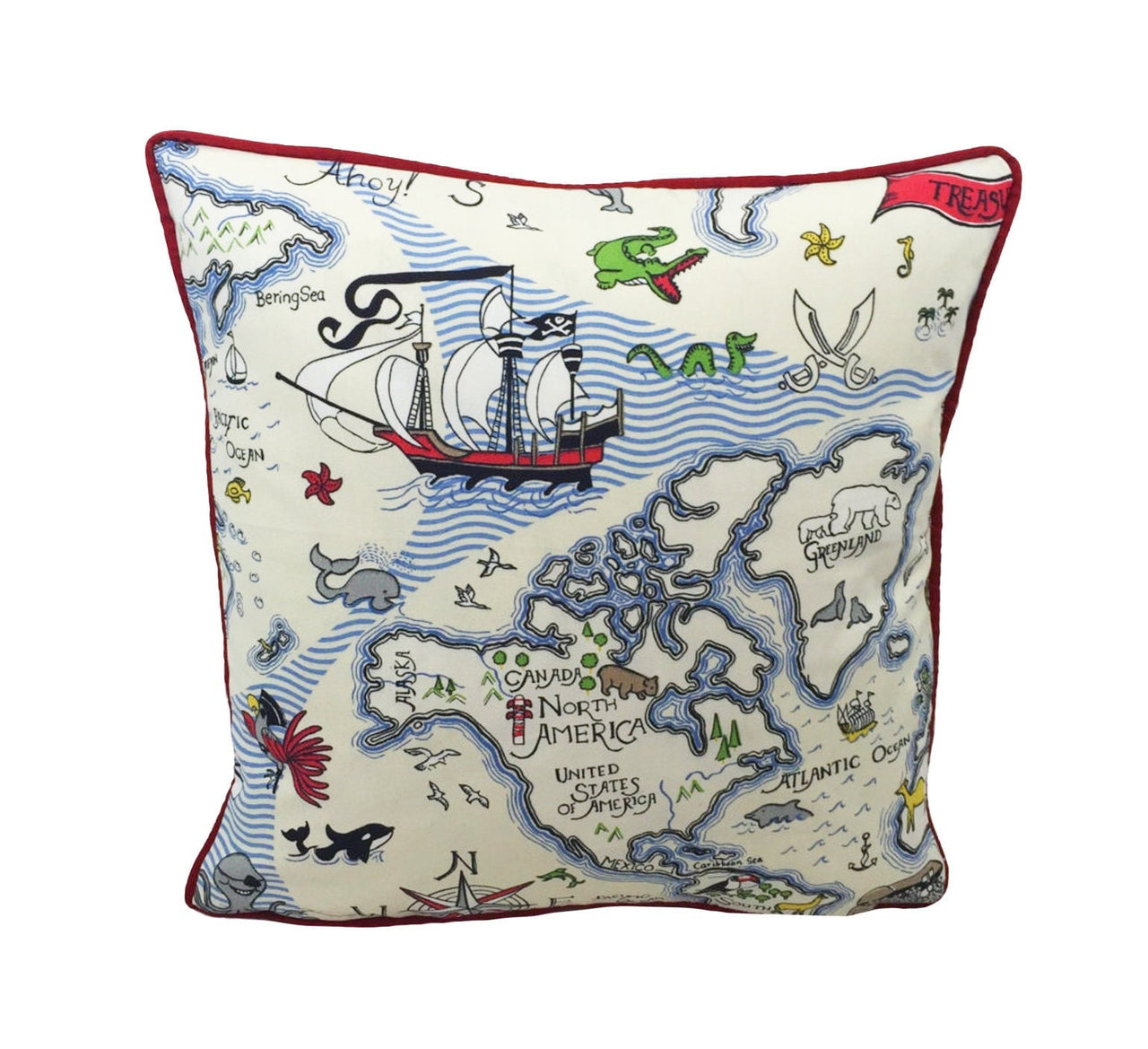 Sanderson - Treasure Map - Vanilla - Children's Cushion Cover Throw Pillow Designer Home Decor