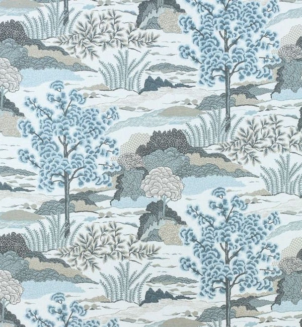 Thibaut - Anna French Fabric - Daintree  - Aqua  Made to Measure Curtains - draper panels