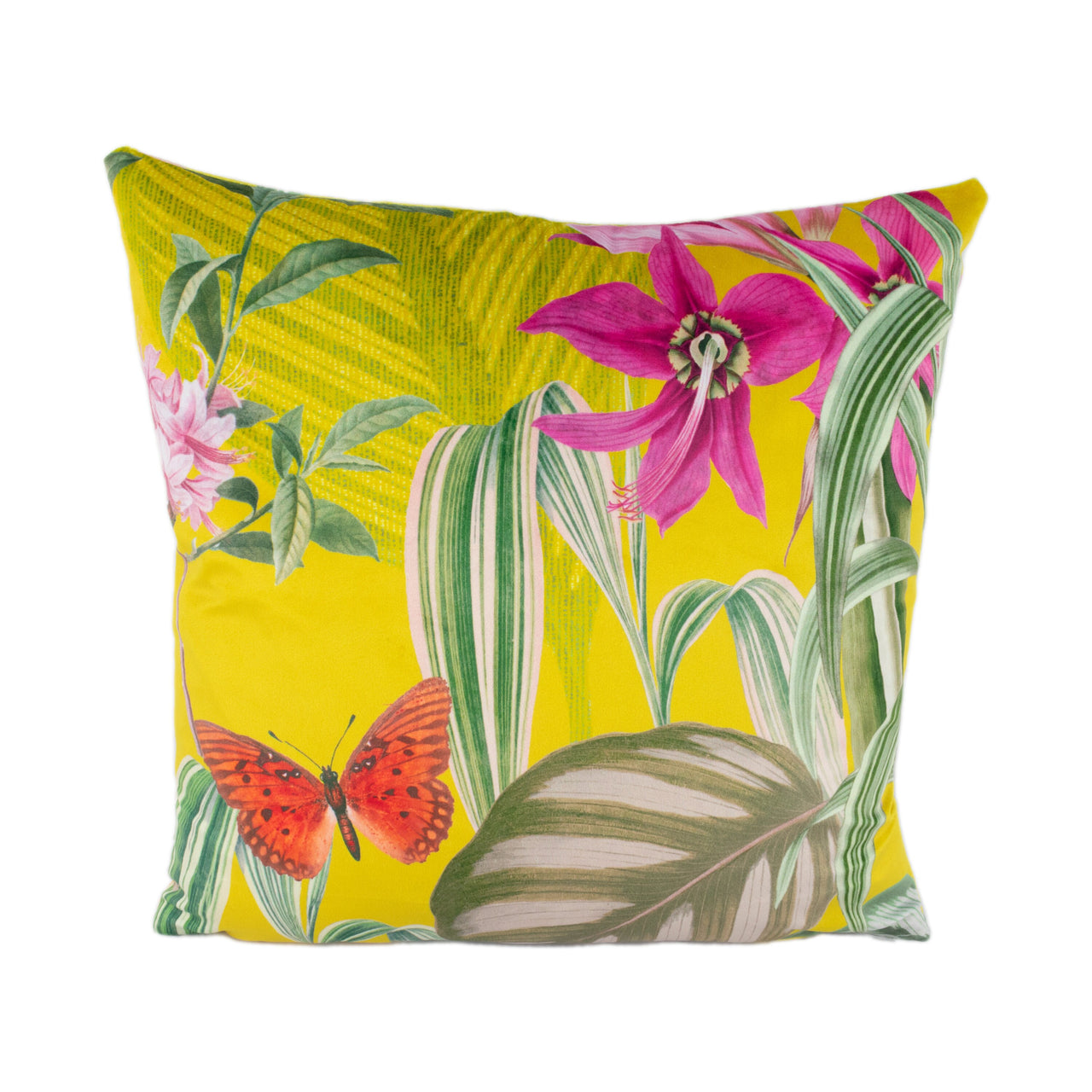 Prestigious - Barbados - Citron - Maximalist Tropical Landscape Velvet Cushion Cover - Handmade Throw Pillow Designer Home Decor