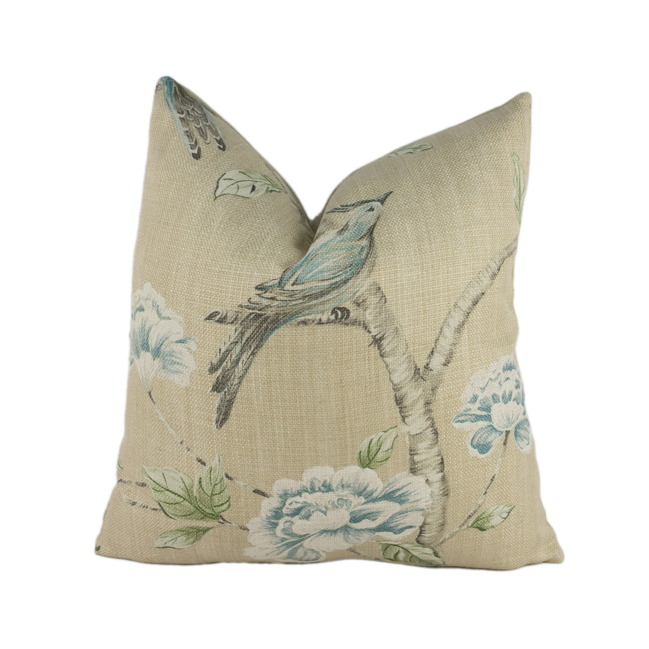 Zoffany - Woodville - Pebble - Classic Bird & Blossom Chinoiserie Cushion Cover - Handmade Throw Pillow - Designer Home Decor