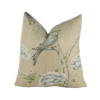 Thumbnail for Zoffany - Woodville - Pebble - Classic Bird & Blossom Chinoiserie Cushion Cover - Handmade Throw Pillow - Designer Home Decor