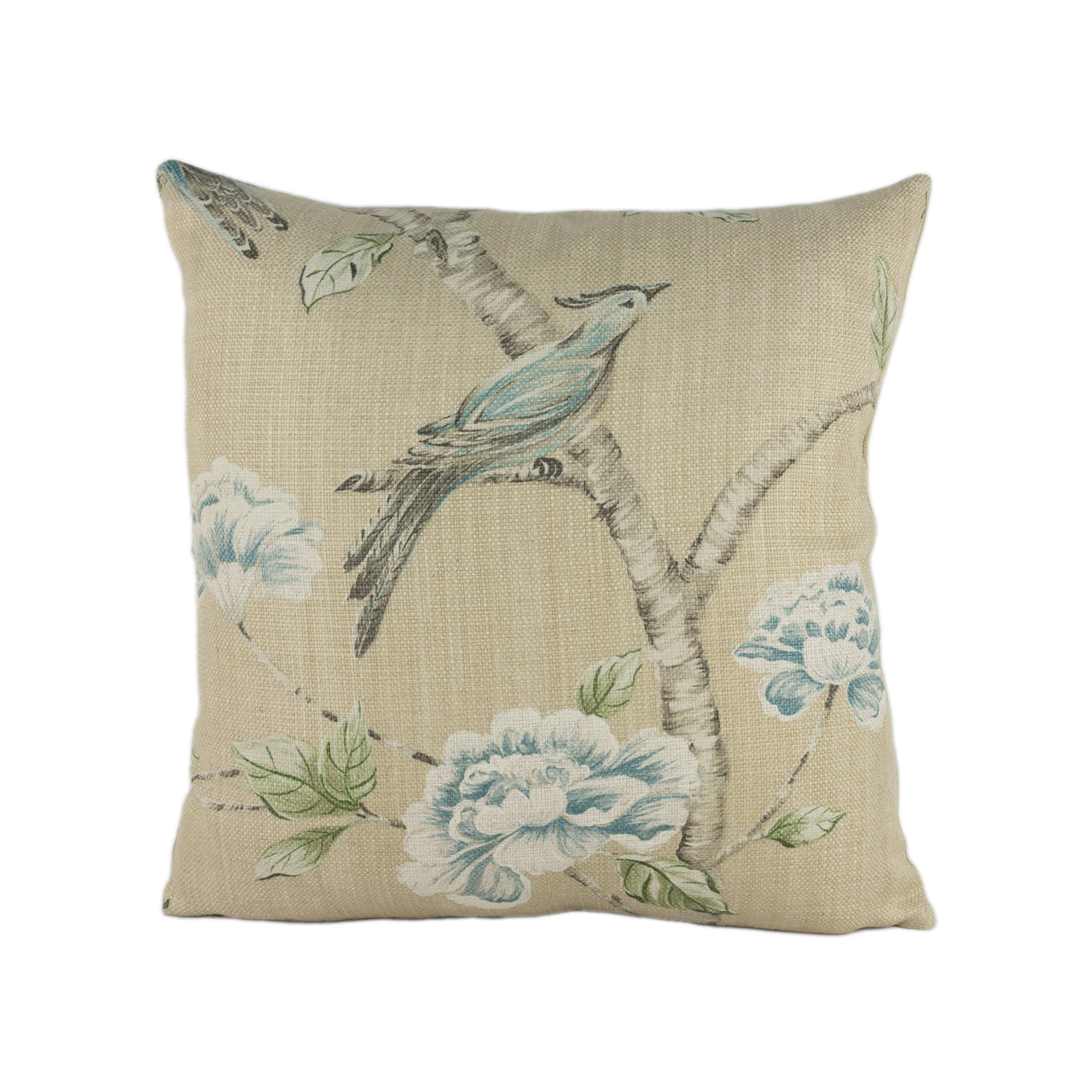 Zoffany - Woodville - Pebble - Classic Bird & Blossom Chinoiserie Cushion Cover - Handmade Throw Pillow - Designer Home Decor