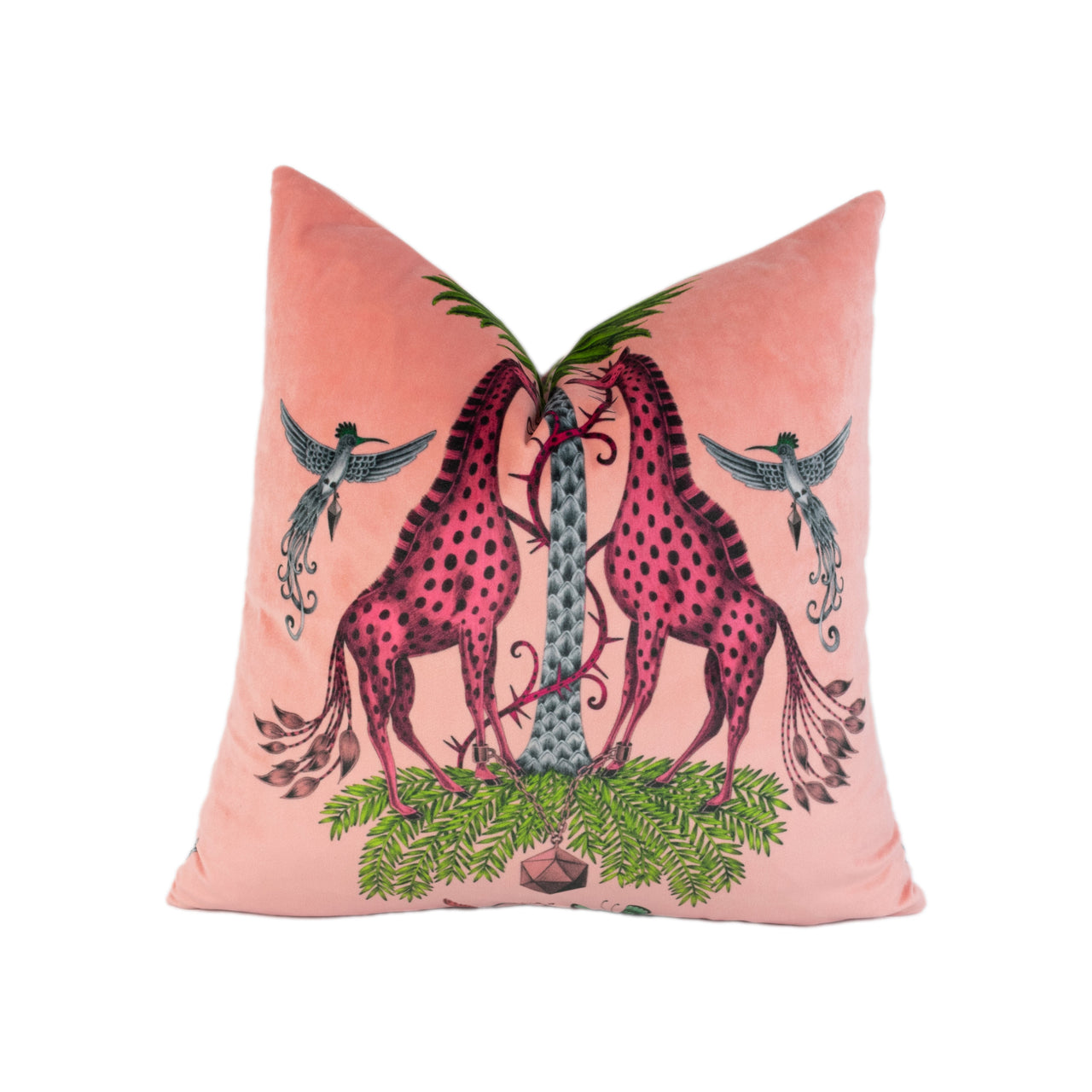 Funky Pink Maximalist Fantasy Creatures Velvet Cushion Cover - Handmade Throw Pillow - Designer Home Décor