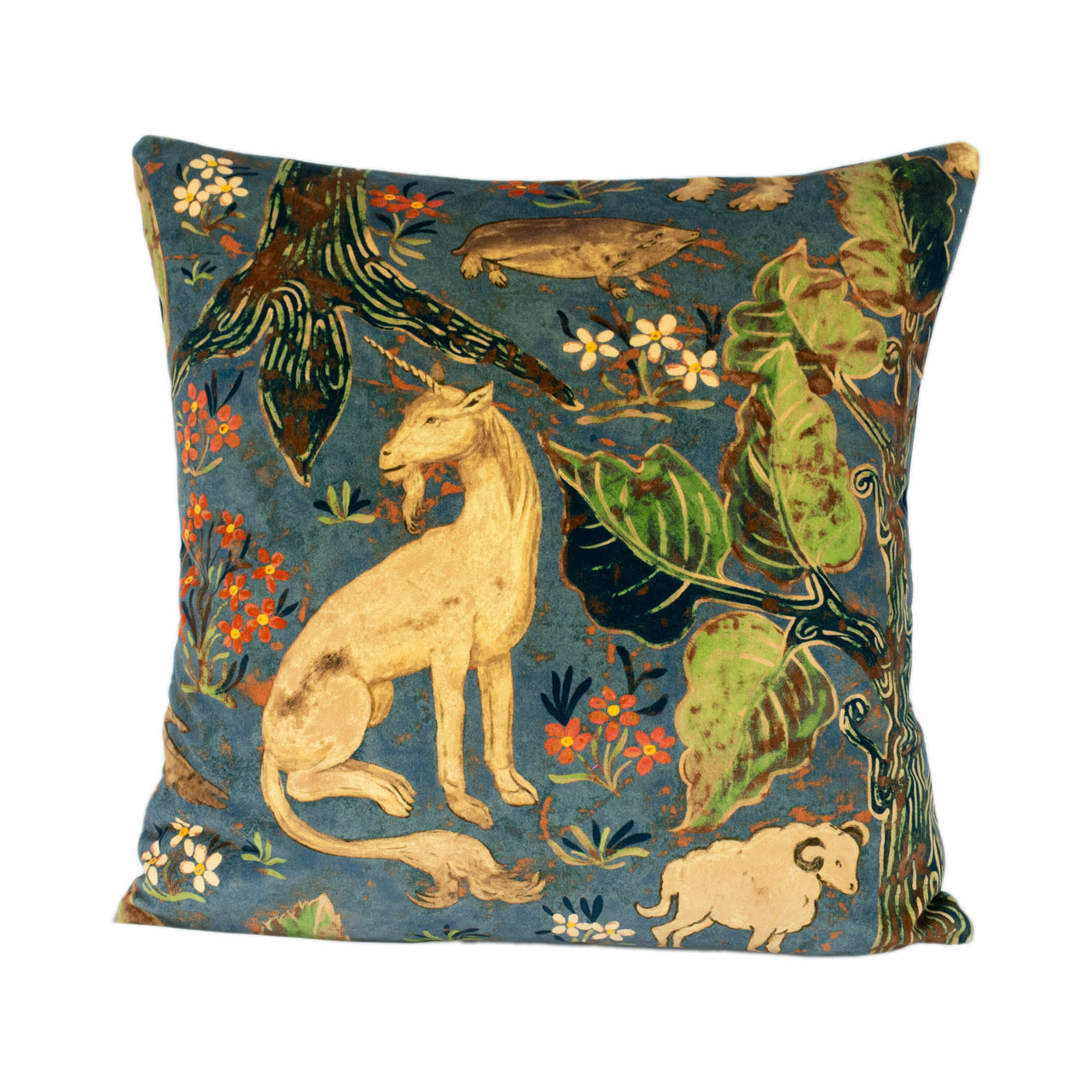 Zoffany - Arden Velvet - Blue - Luxurious Mid-Century British Tapestry Cushion Cover - Handmade Throw Pillow Designer Home Decor