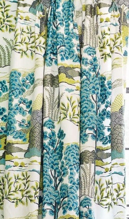 Thibaut - Anna French Fabric - Daintree  - Aqua  Made to Measure Curtains - draper panels