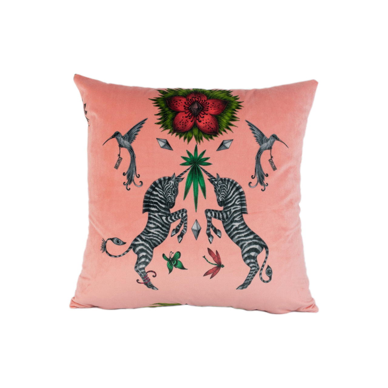 Funky Pink Maximalist Fantasy Creatures Velvet Cushion Cover - Handmade Throw Pillow - Designer Home Décor