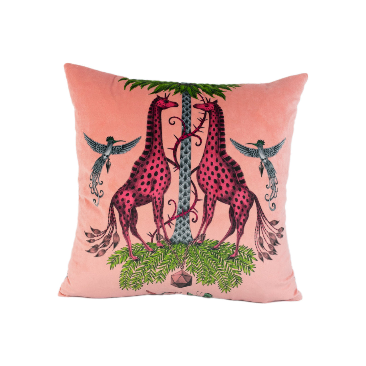 Funky Pink Maximalist Fantasy Creatures Velvet Cushion Cover - Handmade Throw Pillow - Designer Home Décor