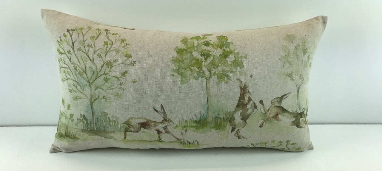 Voyage - Boxing Hares -  Linen - Cute Rabbit Cushion Cover Throw Pillow Designer Home Decor