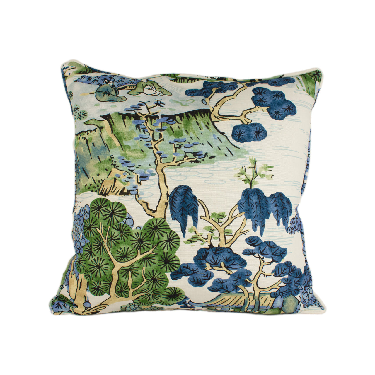 Thibaut - Asian Scenic - Blue and Green - Stunning Designer Cushion Cover Home Décor Throw Pillow