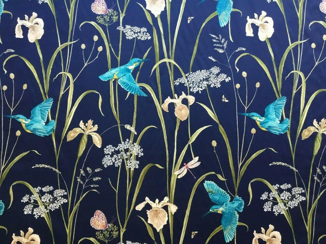 Sanderson - Kingfisher & Iris - Navy / Teal - Sateen Stunning National Trust fabric per metre Only 32 Pound per metre.