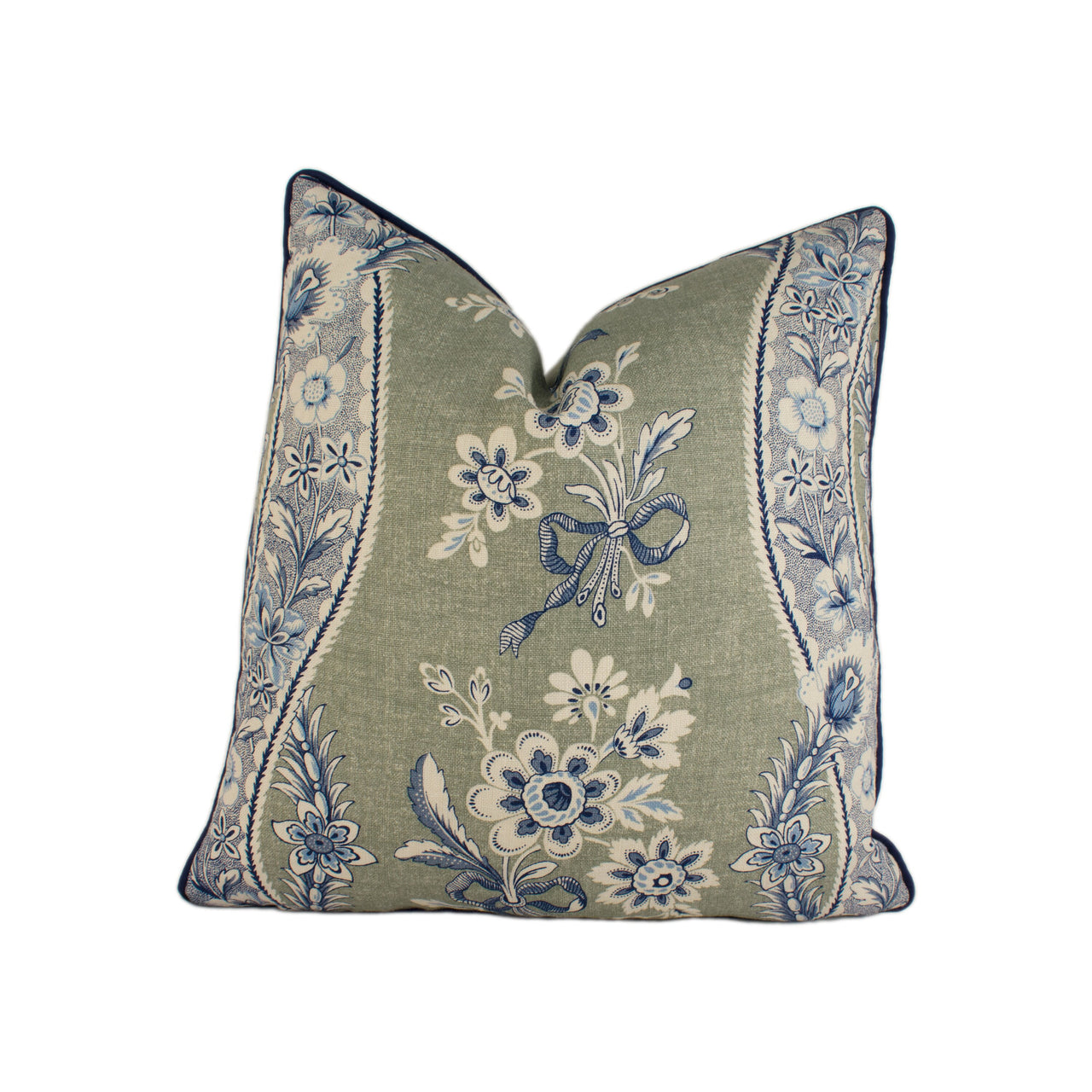 Schumacher - Le Castellet - Gris & Bleu - Provençal Motif Floral Ribbon - Designer Cushion Cover Handmade Throw Pillow - Luxury Home Decor