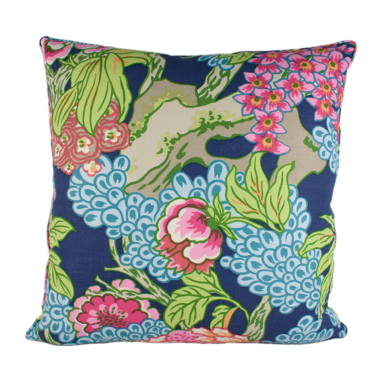 Thibaut - Honshu - Navy - Large Scale Floral Japanese Garden Designer Cushion Cover - Luxury Throw Pillow - Handmade Home Decor