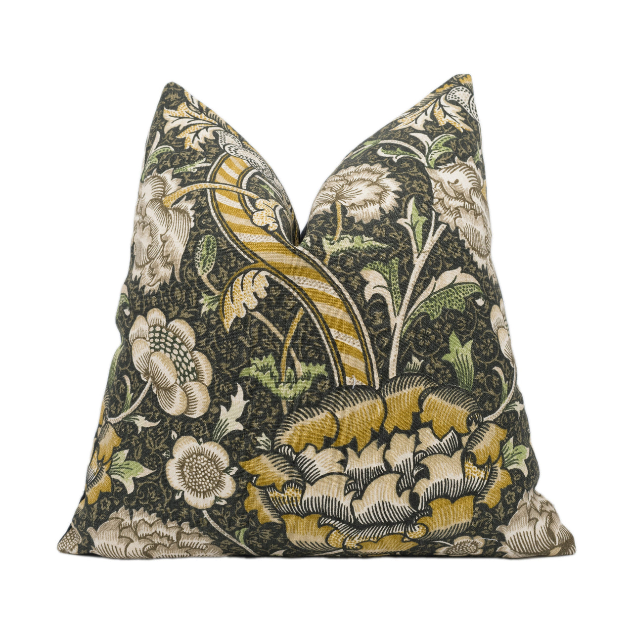 William Morris - Wandle - Charcoal / Mustard - Contrast Piped Cushion Cover Throw Pillow Designer Home Décor