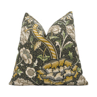 Thumbnail for William Morris - Wandle - Charcoal / Mustard - Contrast Piped Cushion Cover Throw Pillow Designer Home Décor