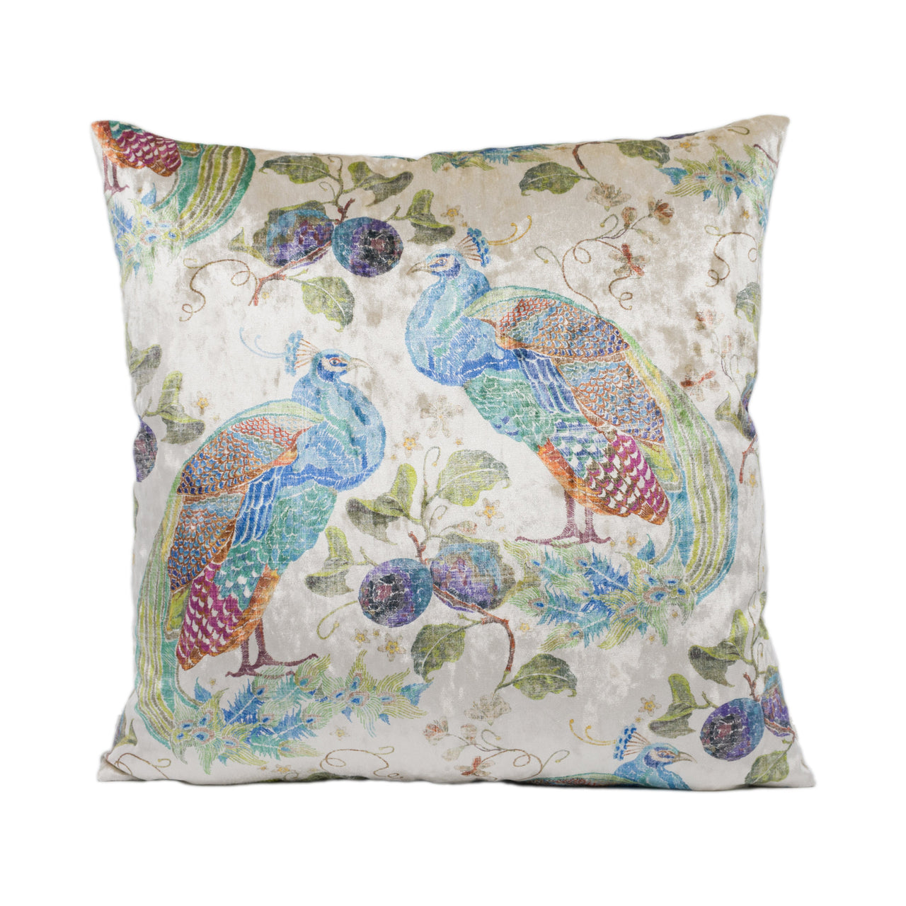 Art of the Loom x Utopia - Peacock - Natural - Stunning Designer Velvet Cushion Cover Home Décor Throw Pillow