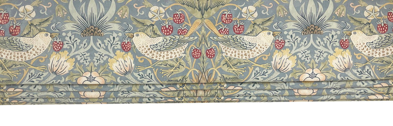 William Morris - Strawberry thief - Slate / Vellum - Made To Measure Professionally Made Roman Blind