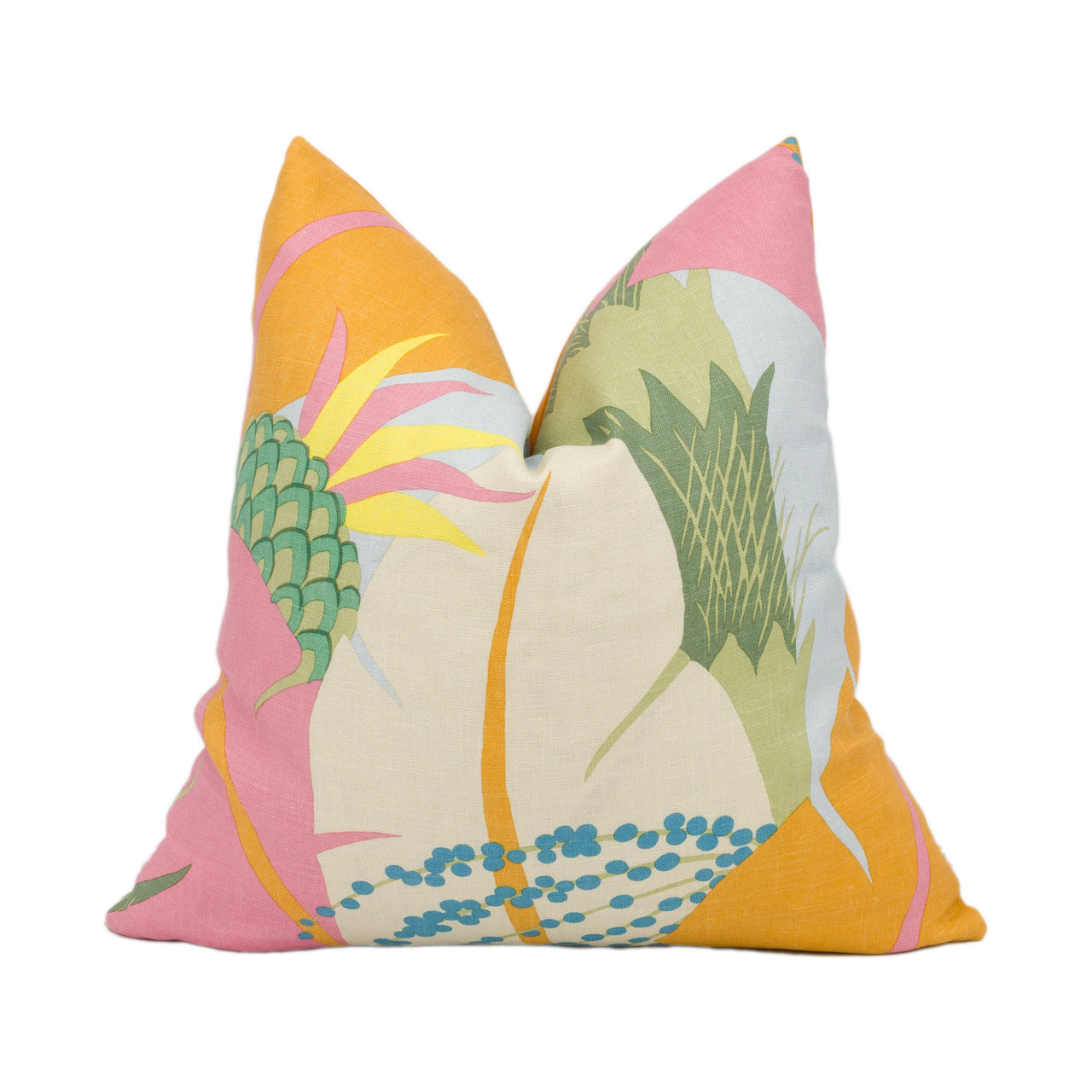 Schumacher - Ananas - Tropical - 1930's Colourful Pineapple & Banana Leaves Cushion Cover - Handmade Throw Pillow Designer Home Decor