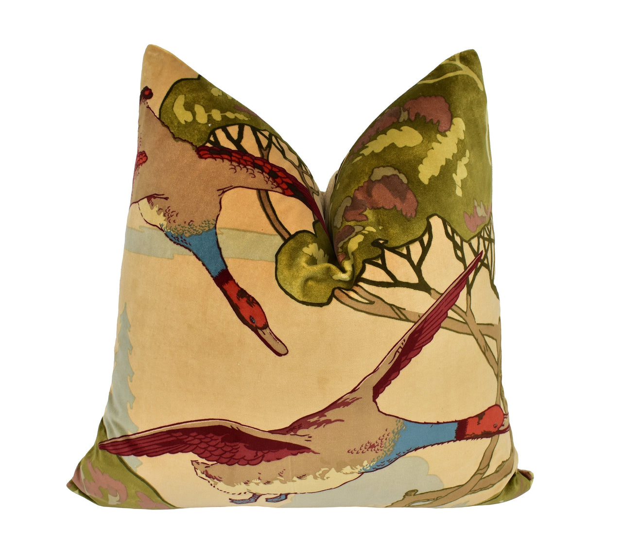 Mulberry Home - Flying Ducks Velvet - Camel - Cushion Cover Throw Pillow Designer Home Decor