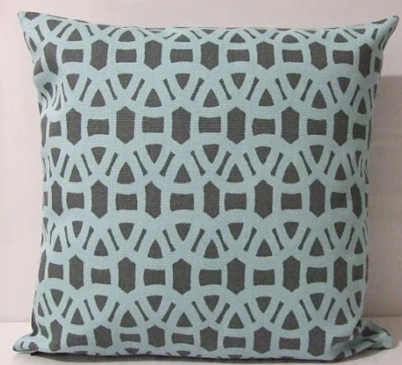 Scion - Lace - Powder Blue / Gull - Symmetrical Interlocking Geometric Cushion Cover - Handmade Throw Pillow Designer Home Decor