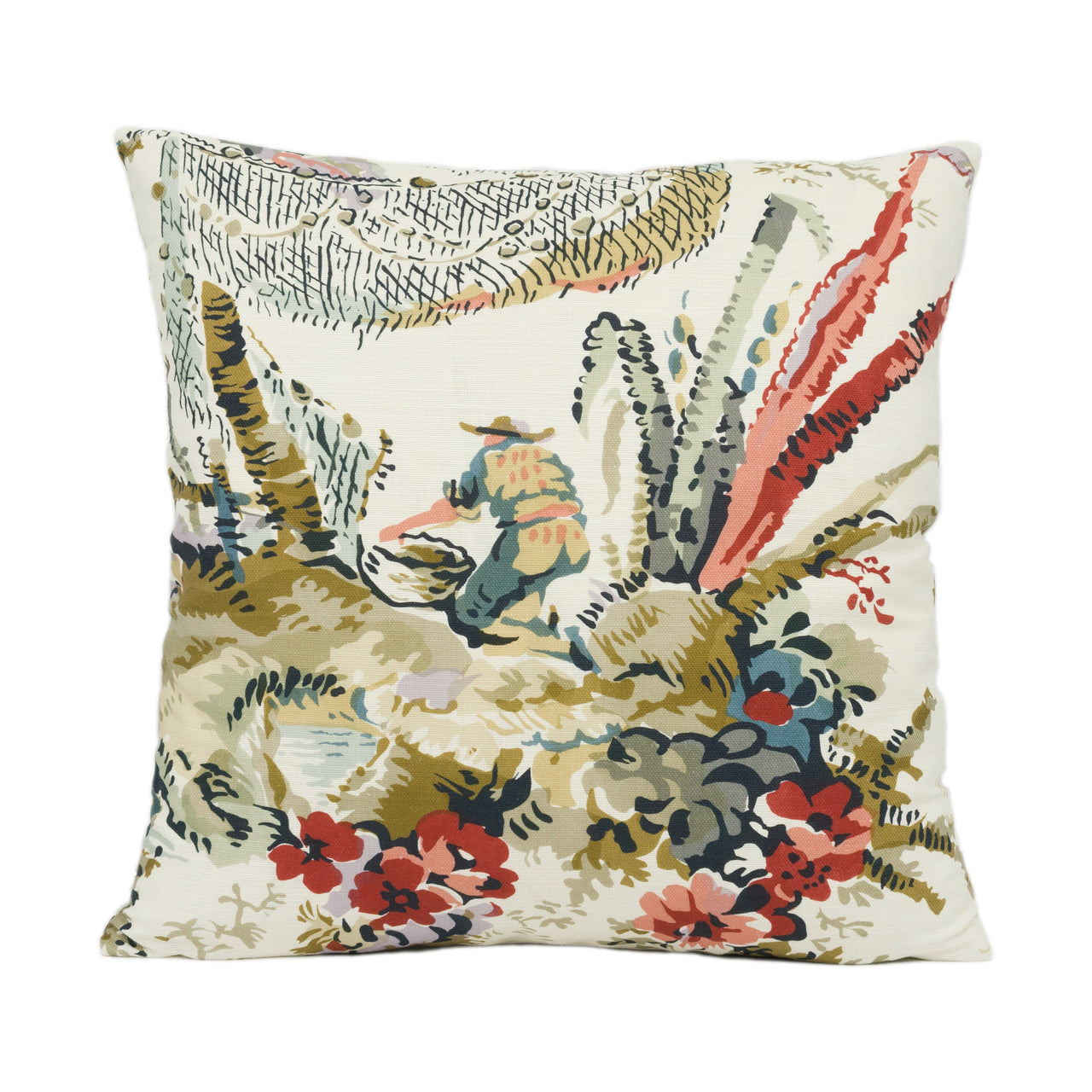 Thibaut - Moorea - Cream on Coral - Gorgeous Asian Designer Cushion Cover Home Décor Handmade Throw Pillow