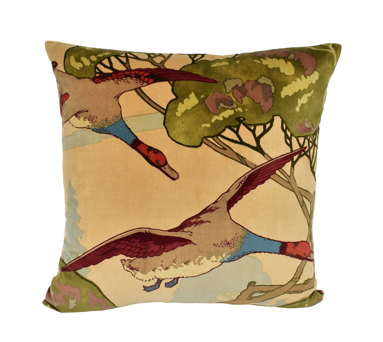 Mulberry Home - Flying Ducks Velvet - Camel - Cushion Cover Throw Pillow Designer Home Decor