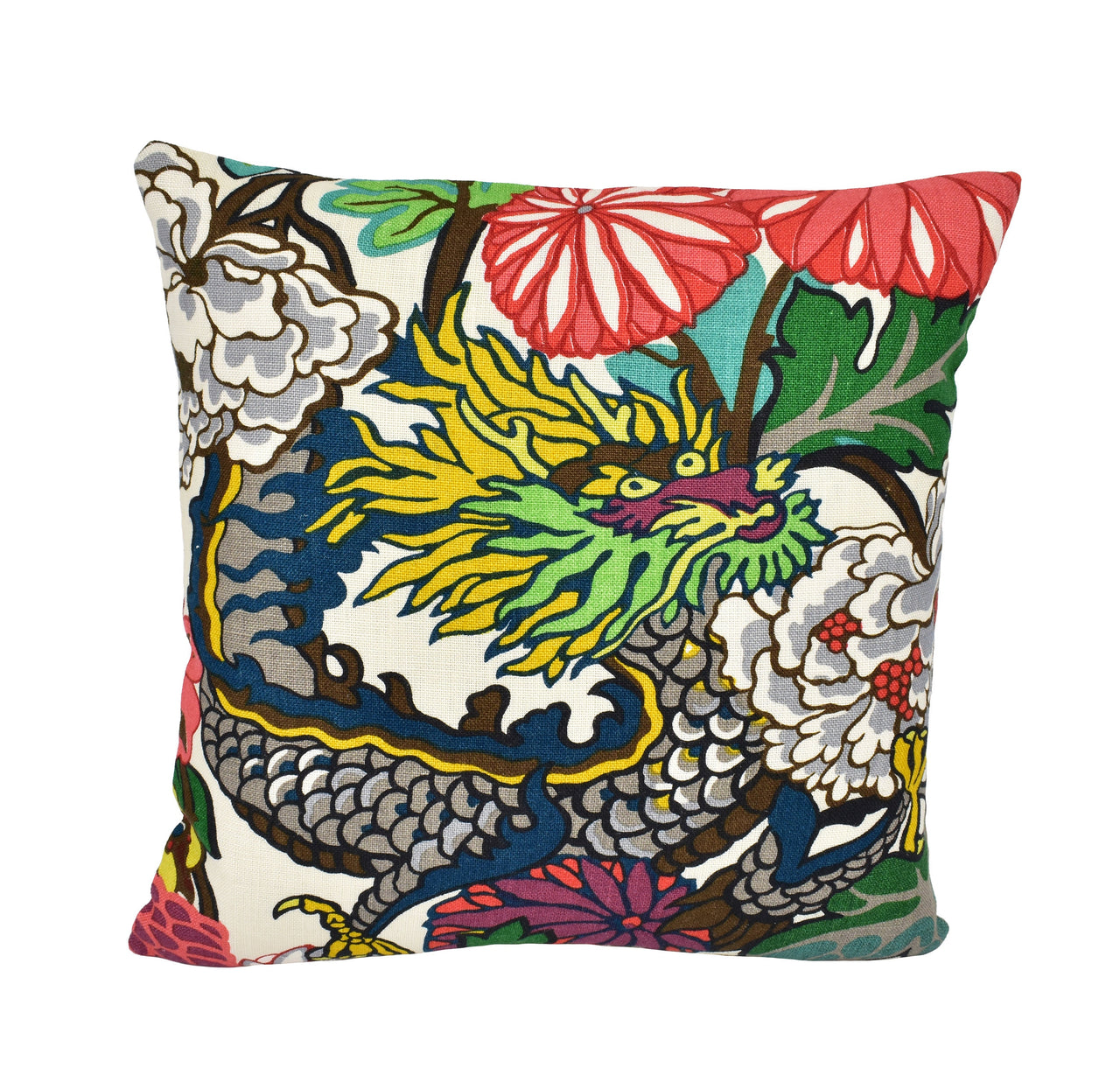 Schumacher - Chiang Mai Dragon - Alabaster - Art Deco Chinoiserie Designer Cushion Cover - Handmade Throw Pillow Luxury Home Decor