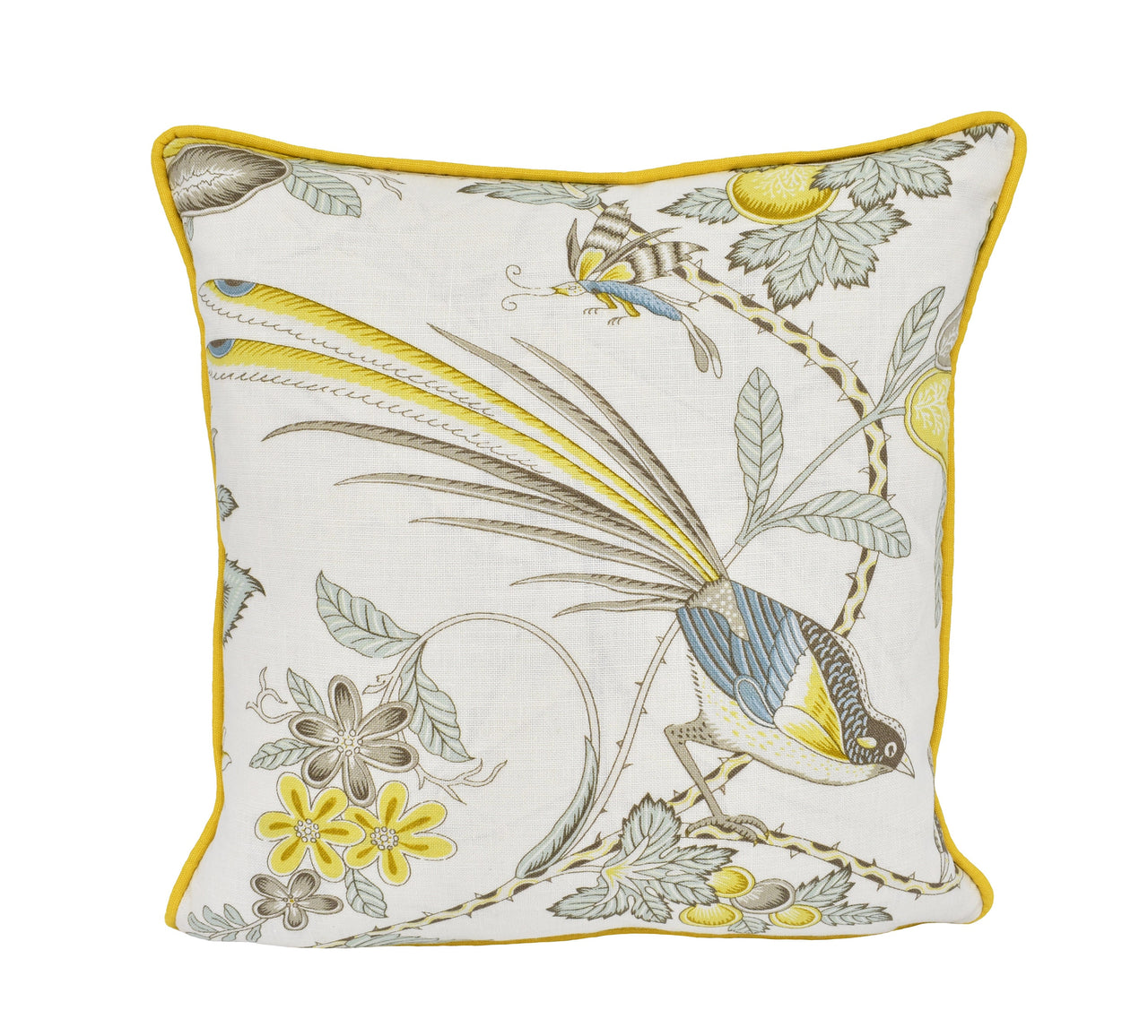 Schumacher - Campagne - Cadet / Citron - Lush Lively French Floral Designer Cushion Cover - Handmade Throw Pillow - Designer Home Decor