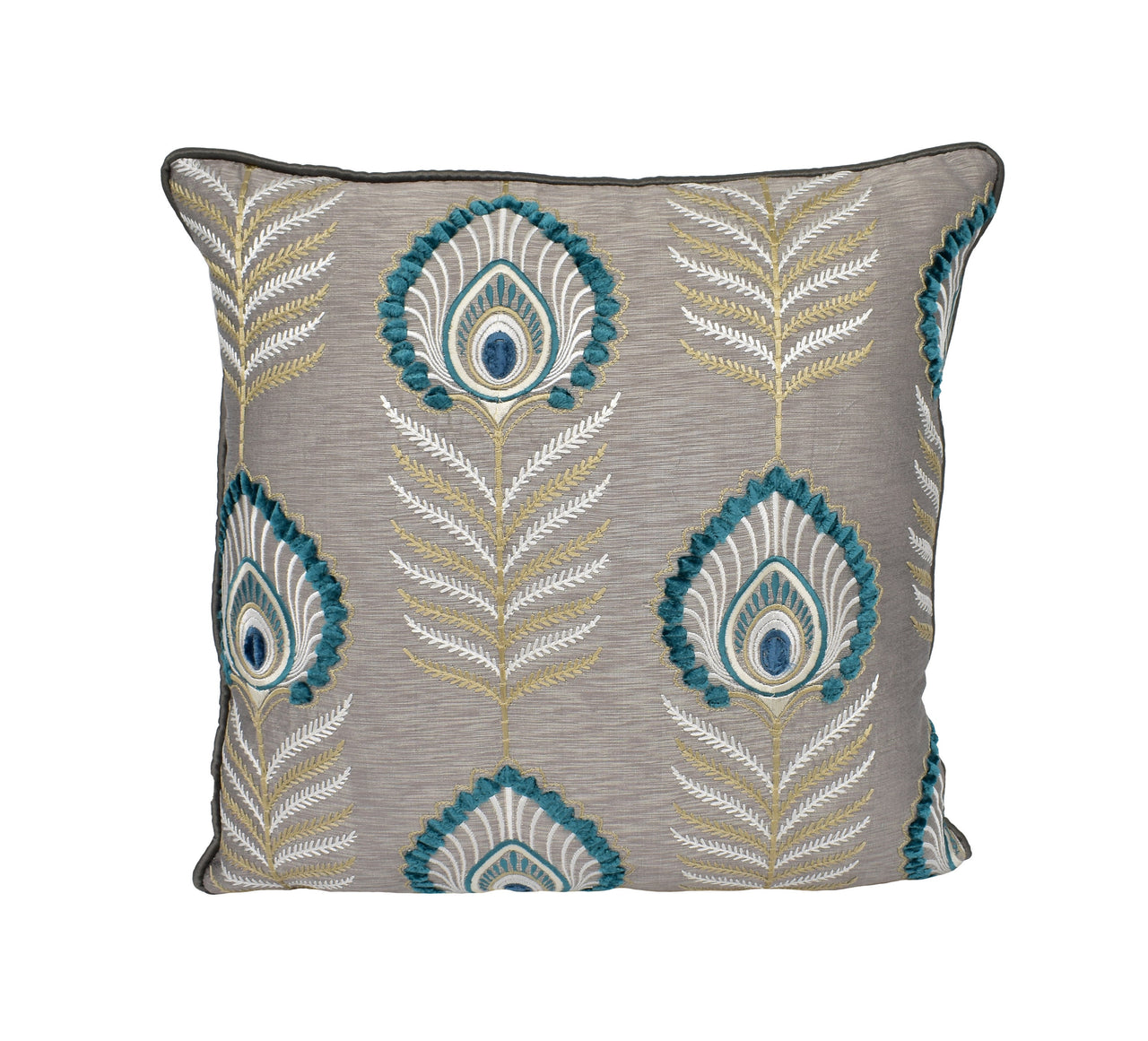 Jane Churchill - Colefax and Fowler - Sula - Teal - Bold Embroidered Peacock Feather Cushion Cover - Handmade Throw Pillow Designer Home