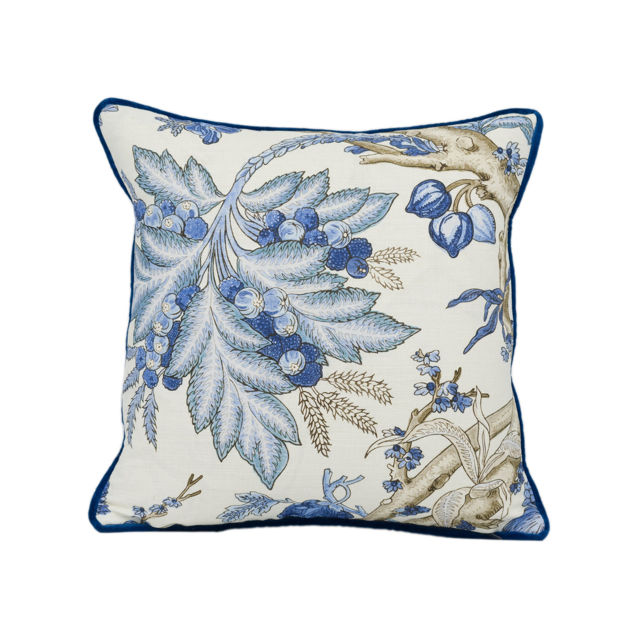 Thibaut - Chatelain - Blue and White  - Stunning Contrast Piped  Cushion Cover Handmade Throw Pillow Designer Home Décor