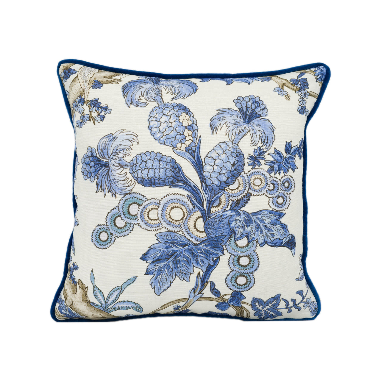 Thibaut - Chatelain - Blue and White  - Stunning Contrast Piped  Cushion Cover Handmade Throw Pillow Designer Home Décor