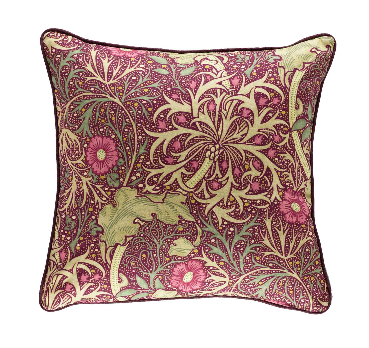 William Morris - Seaweed - Aubergine / Bayleaf - Cushion Cover Throw Pillow Designer Home Decor