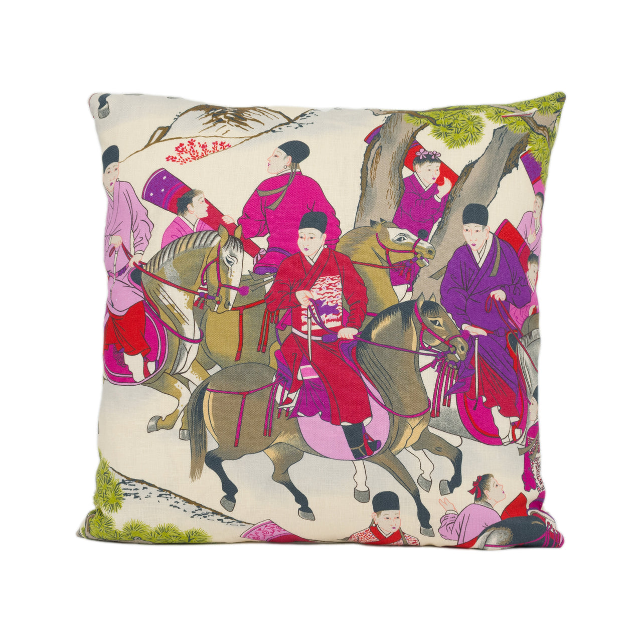 Manuel Canovas - Les Cavaliers Lin - Rose Indien - Bright Chinese Inspired Designer Cushion Cover - Handmade Throw Pillow Home Decor